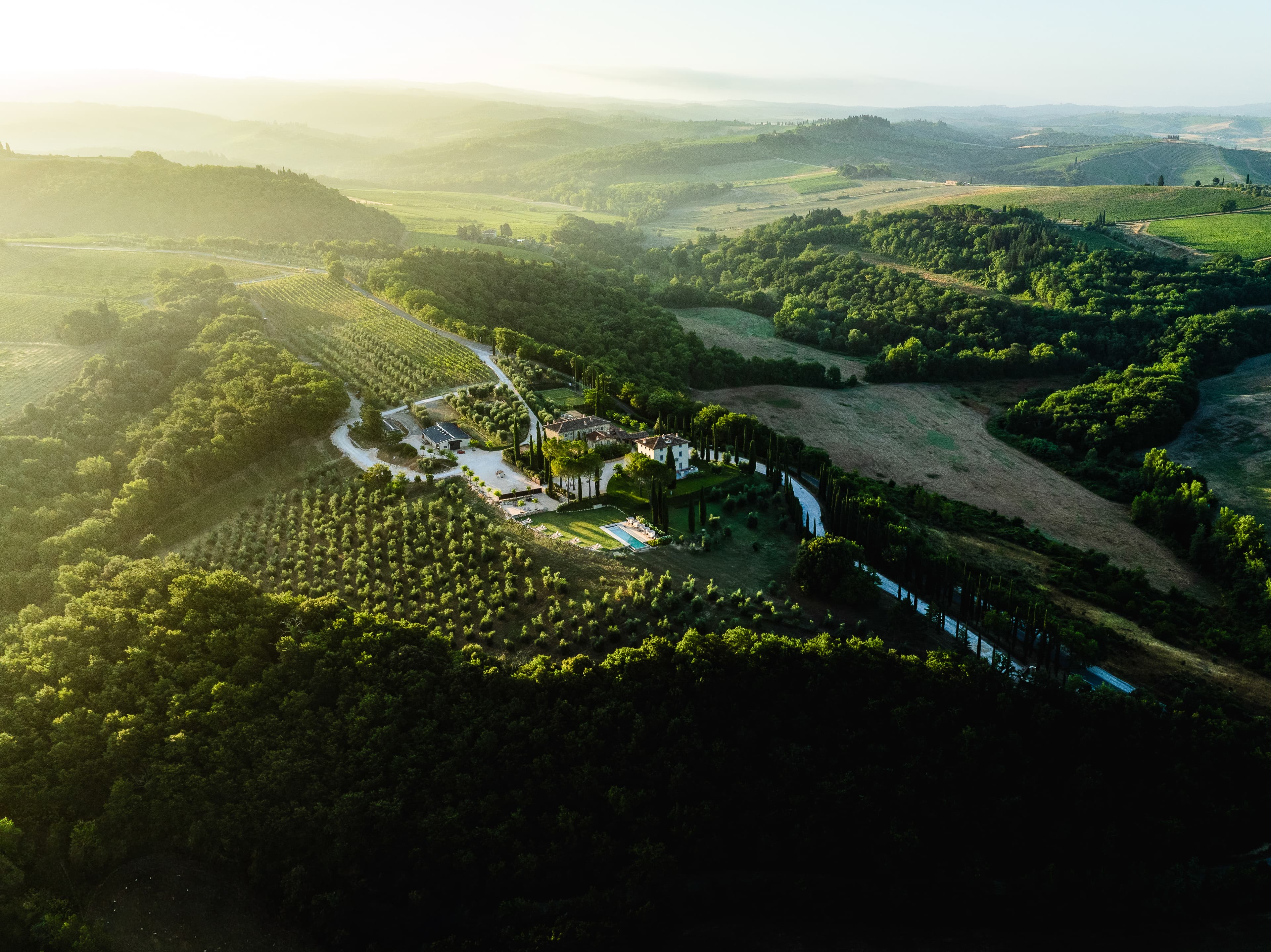 Aerial view of the estate and vineyards